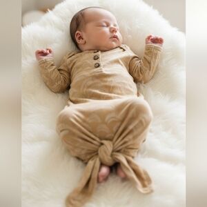 Lou Lou & Company Newborn NB Tan Tie Gown Sleeper Bamboo